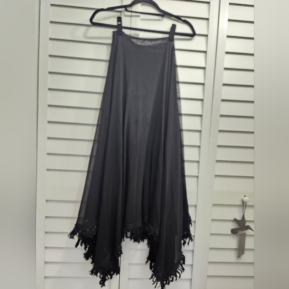 Jean Paul Gaultier Black Sheer Asymmetrical Fringed Skirt M - Picture 2 of 5